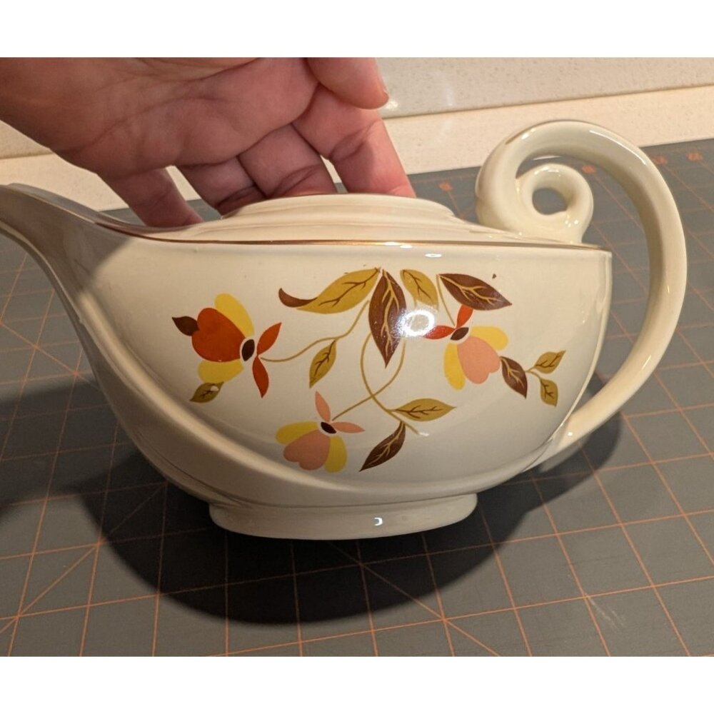 Halls Superior Autumn Leaf Aladdin Teapot Gold Trim Infuser - Picture 12 of 16